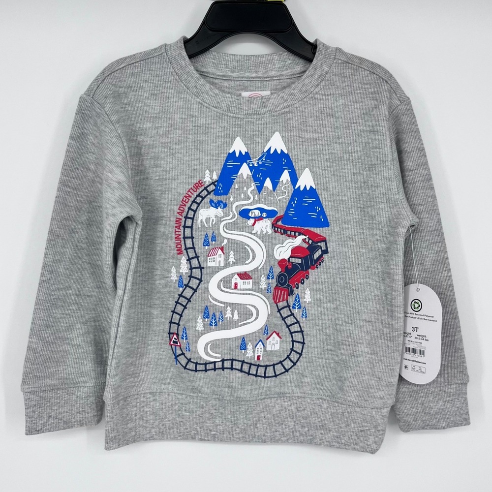 Wonder Nation Sweatshirt Kids 3T Grey Mountain Adventure Train Graphic Ribbed